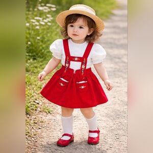 Swiss tradition velvet suspender skirt set with working bells EUC 2T